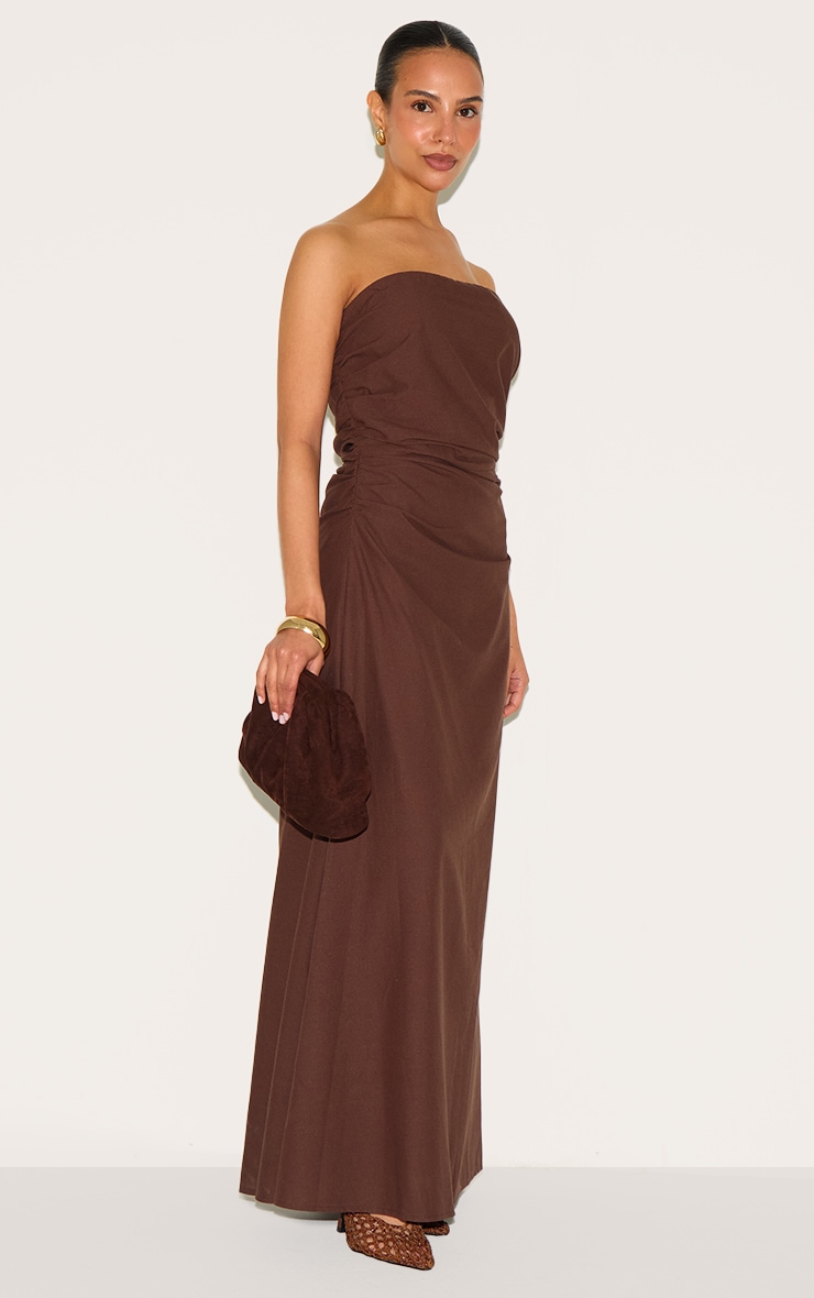 Petite Chocolate Linen Look Bandeau Maxi Dress image 3