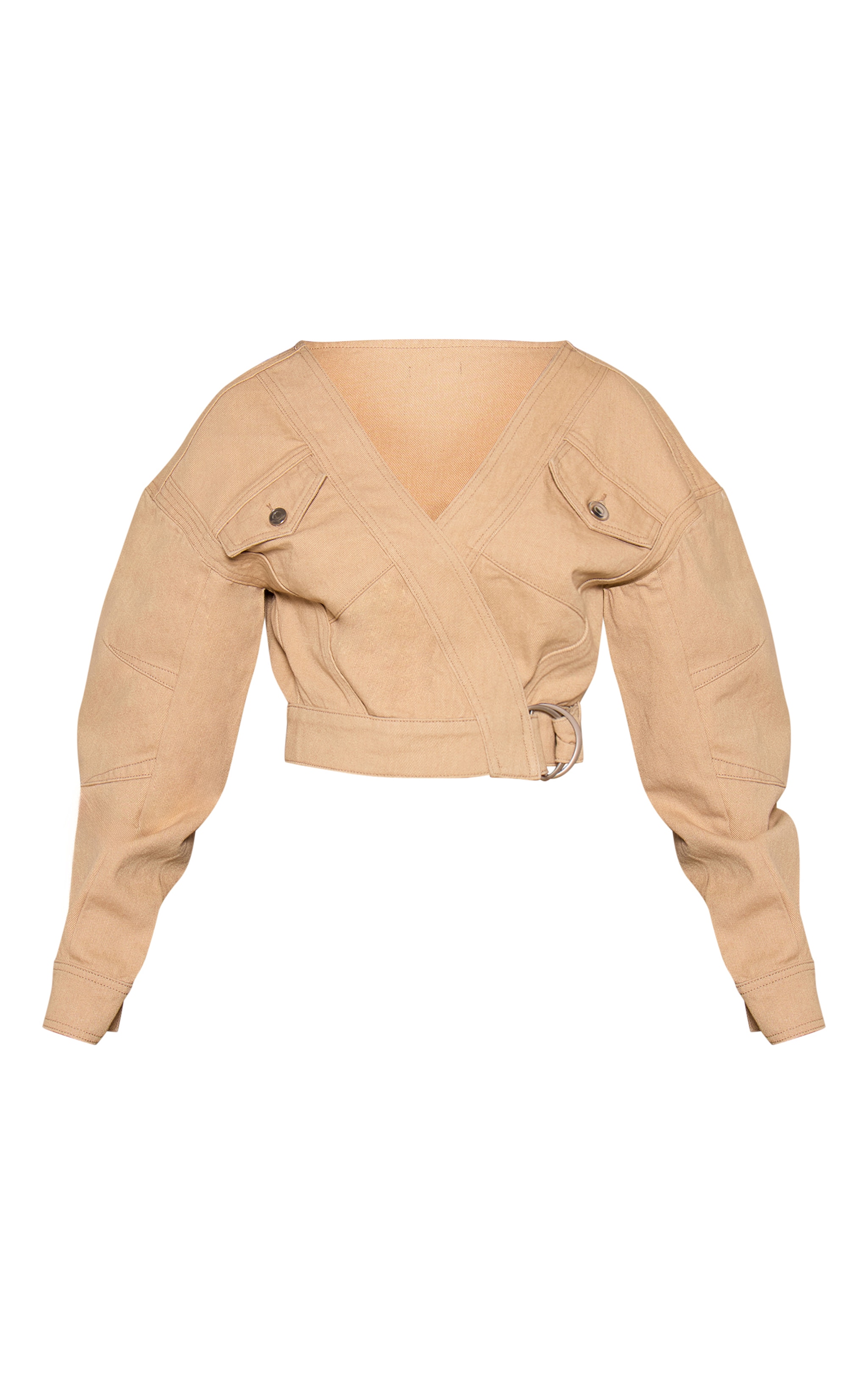 Petite Stone Wrap Waist Cocoon Sleeve Denim Jacket image 5