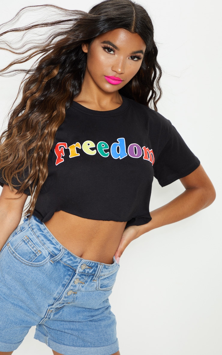 ☆FREEDOM☆ Women's Mesh Crop T-Shirt Black FD24SWTS0130BK Freedom Ain't Free Cropped Mesh Jersey