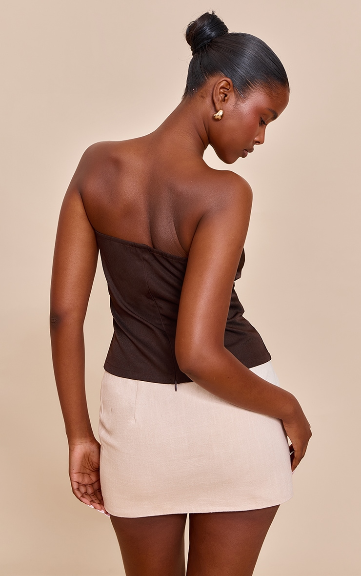 Chocolate Woven Belted Trim Detail Bandeau Top image 2
