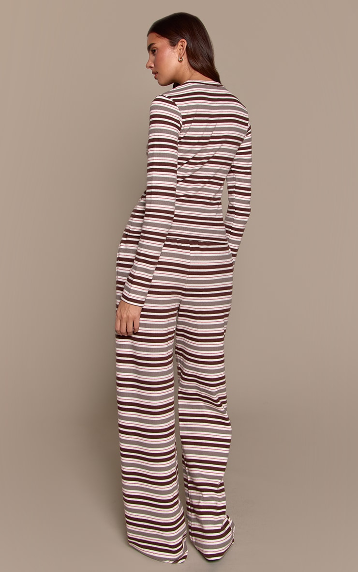 Brown Stripe Soft Touch Wide Leg Joggers image 3