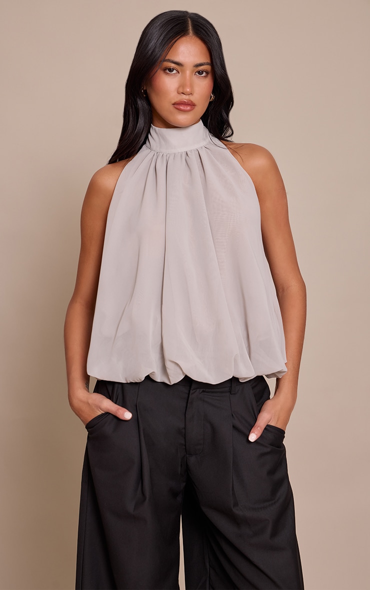 Grey Chiffon Bubble Hem Top