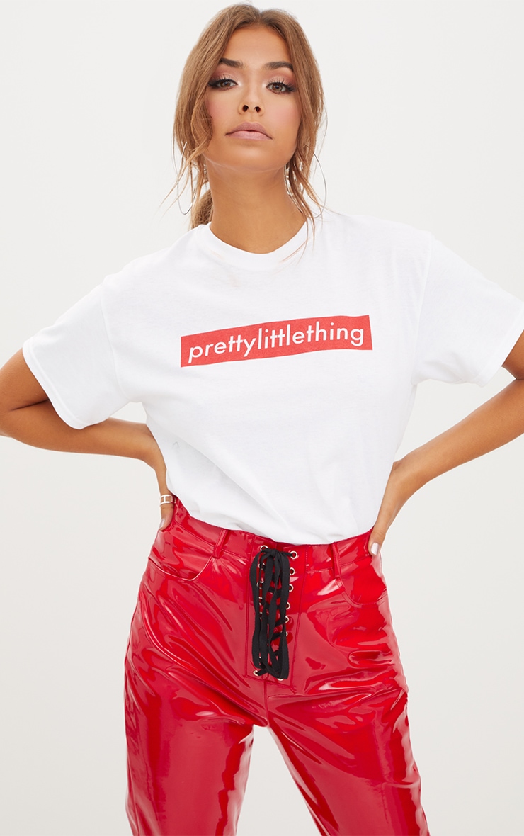 PRETTYLITTLETHING White Printed Oversized T Shirt