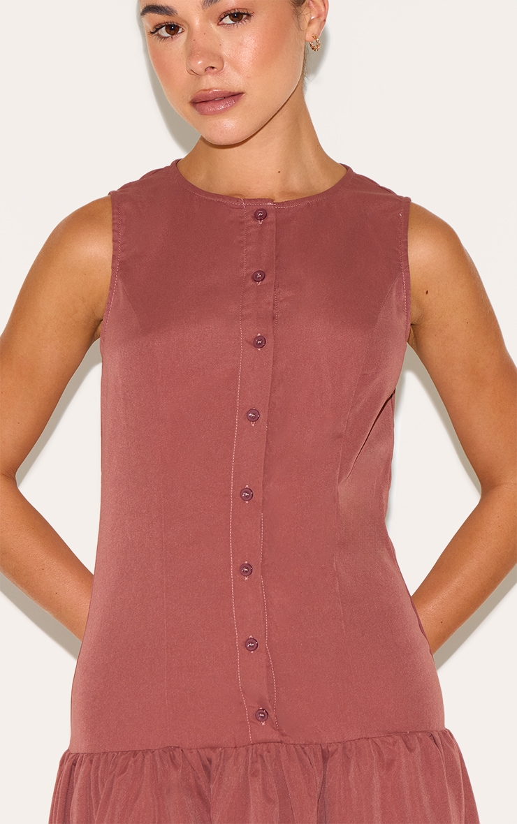 Rust Button Down Drop Waist Maxi Dress image 4