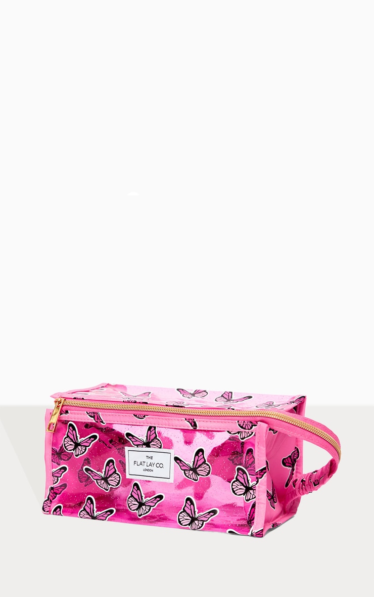 The Flat Lay Co. Makeup Jelly Box Bag in Pink Glitter Butterflies image 3