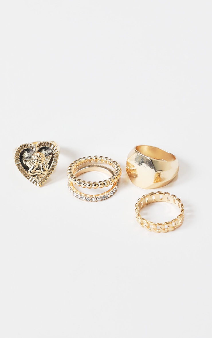 Gold Assorted Diamante Cherub Rings