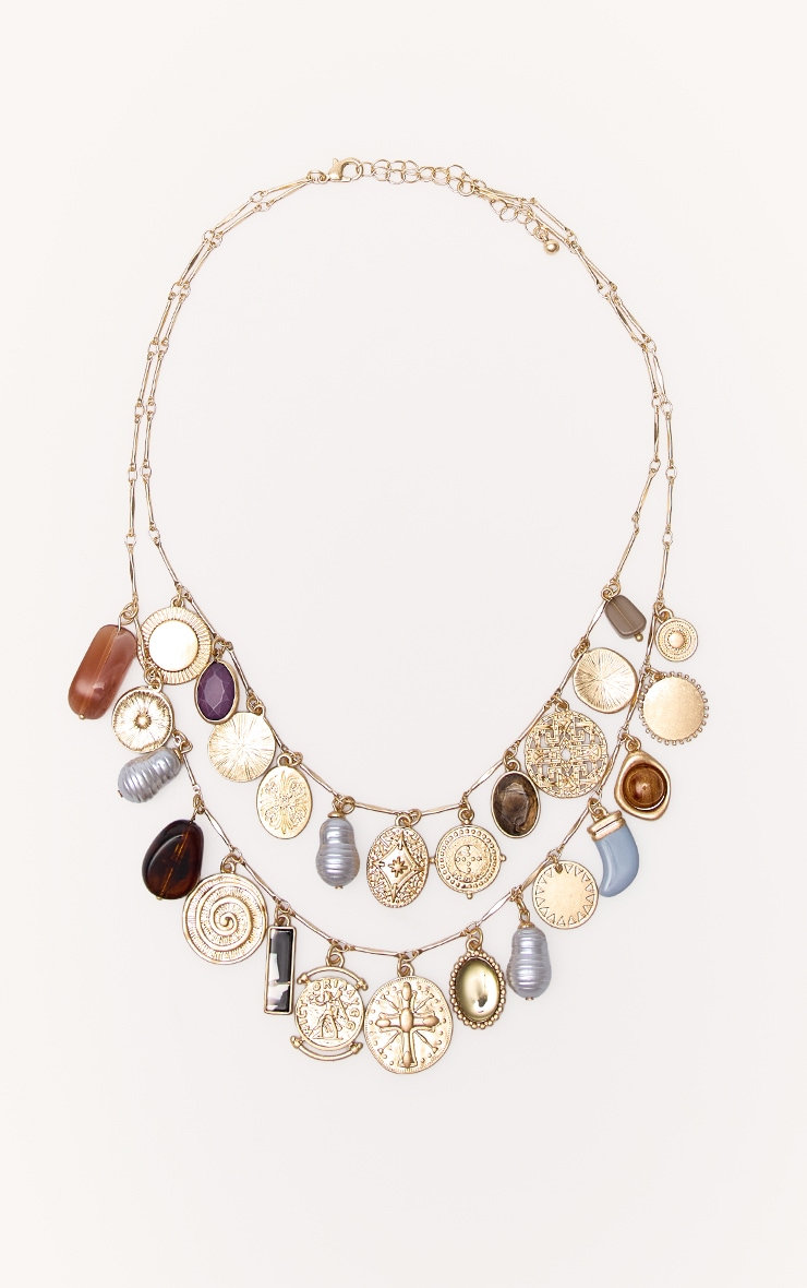 Collier doré à multiples pendentifs breloques image 2