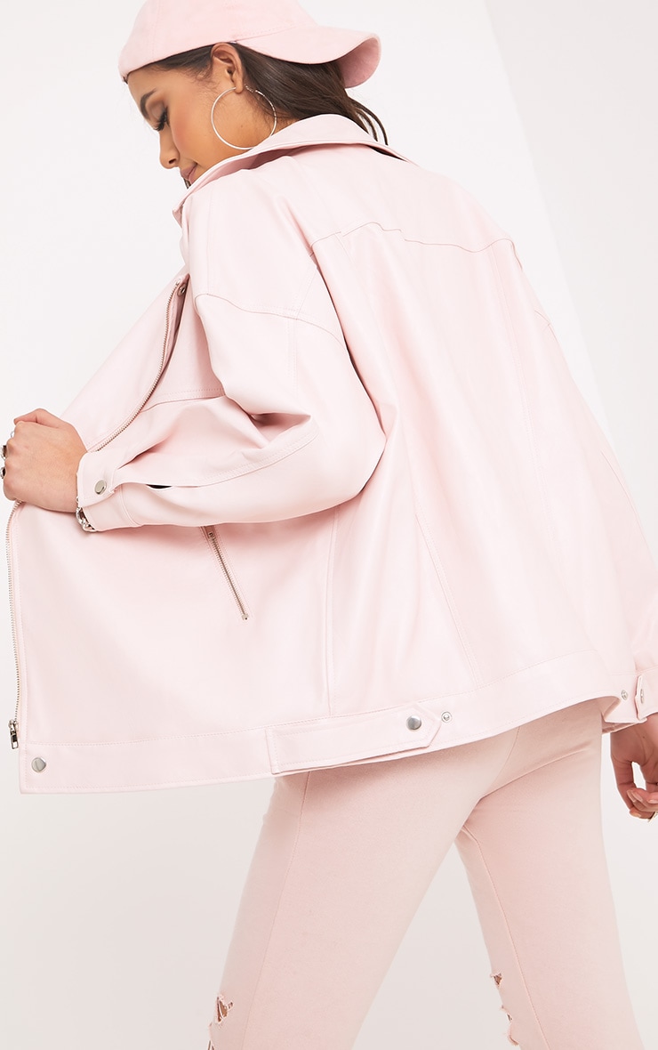 Lakeisha Pink Oversized Pu Biker Jacket | PrettyLittleThing