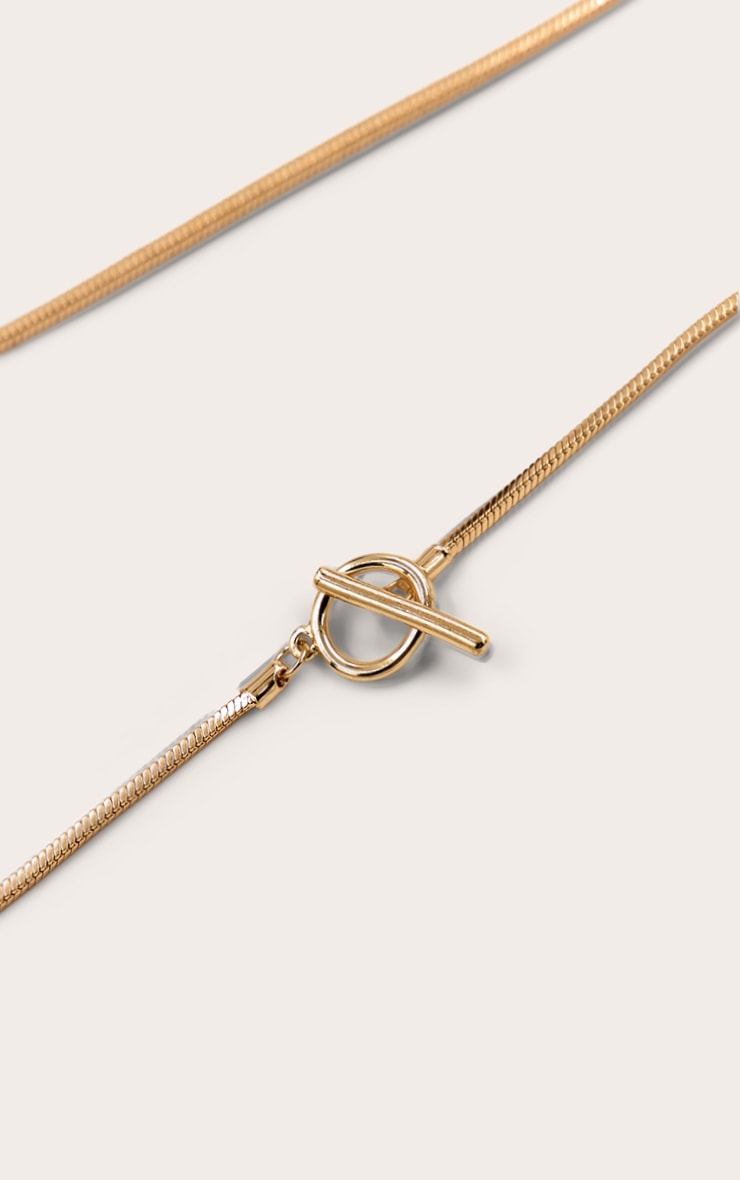 Gold Snake Chain T Bar Layered Necklace image 3