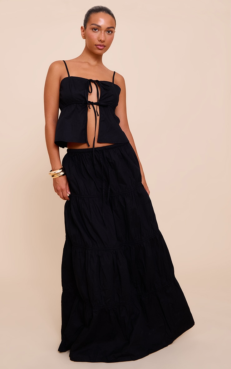 Black Cotton Poplin Tie Front Cami Top image 3