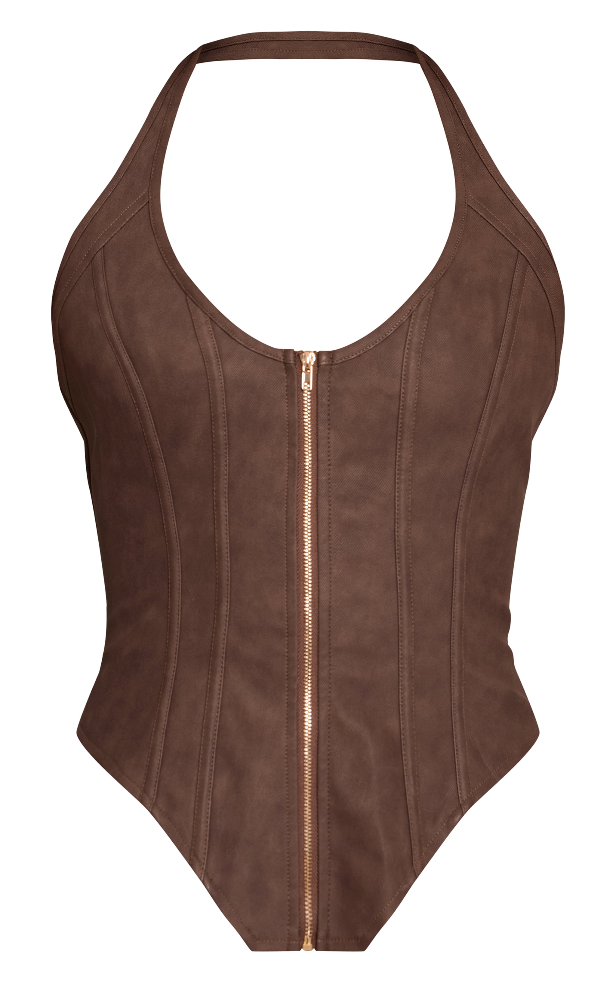Corset en PU texturé chocolat à lisérés structurants image 5
