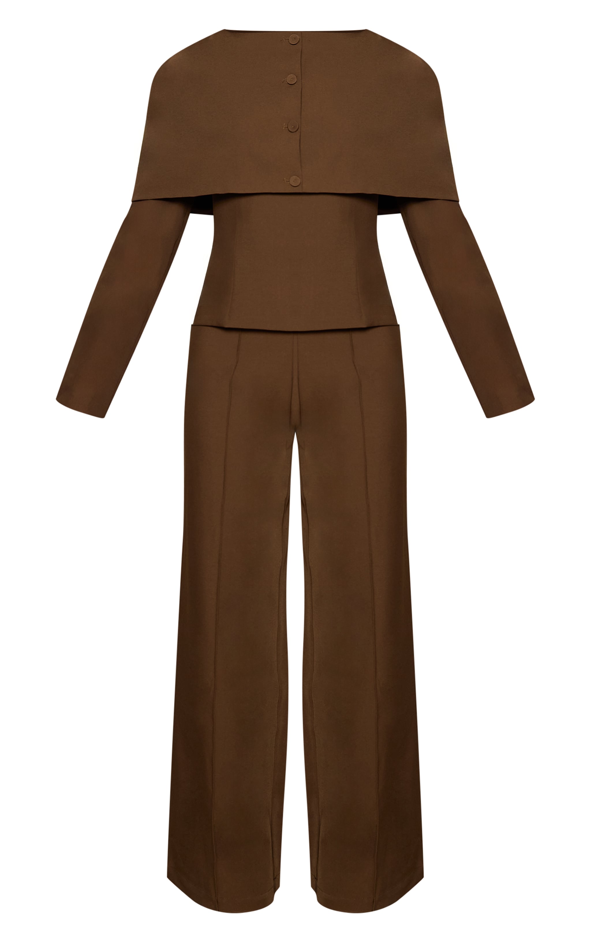 Chocolate Tailored Woven Button Down Long Sleeve Jumpsuit image 5