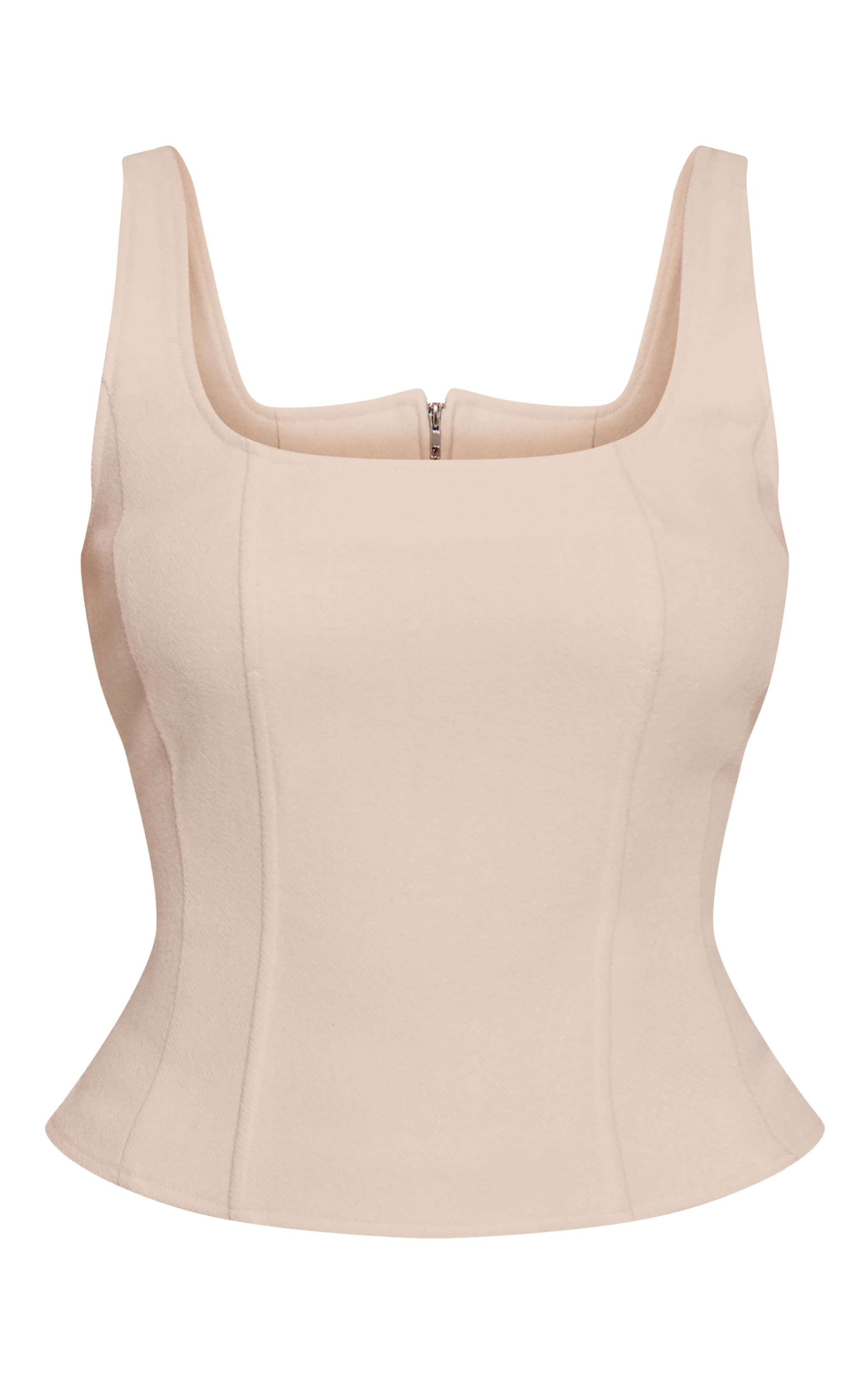 Cream Twill Tailored Square Neck Zip Though Top image 5