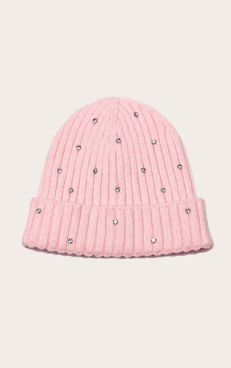 Pink Ribbed Diamante Hat and Scarf Gift Set image 2