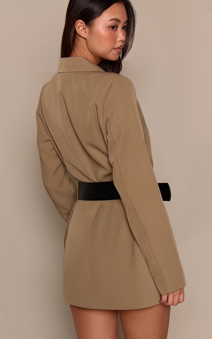 Khaki Wrap Belt Detail Blazer Dress image 2