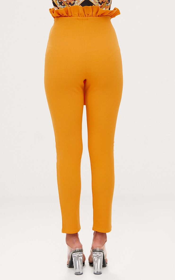 Mustard Paperbag Waist Skinny Trousers. Trousers PrettyLittleThing