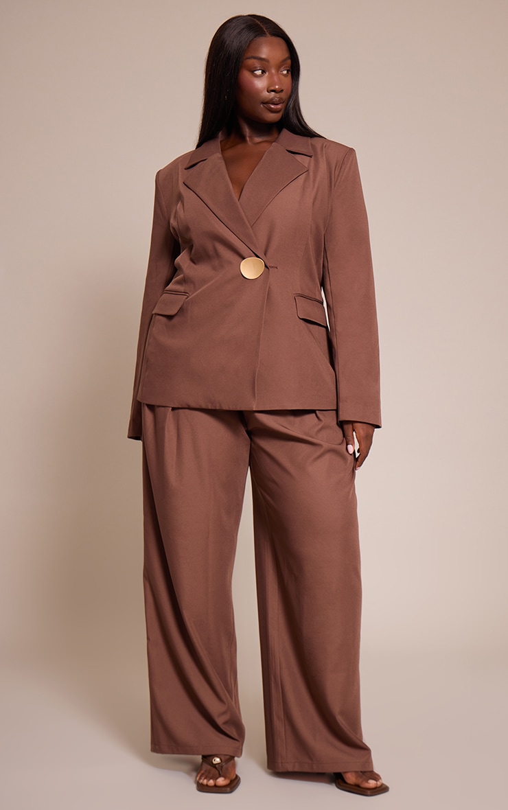 Plus Chocolate Tailored Woven Wide Leg Pin Tuck Pant image 1