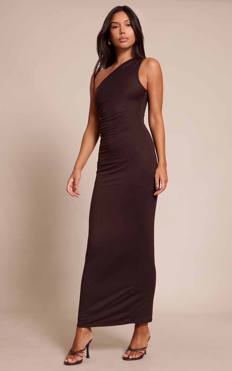 Chocolate Soft Touch One Shoulder Midaxi Dress image 3