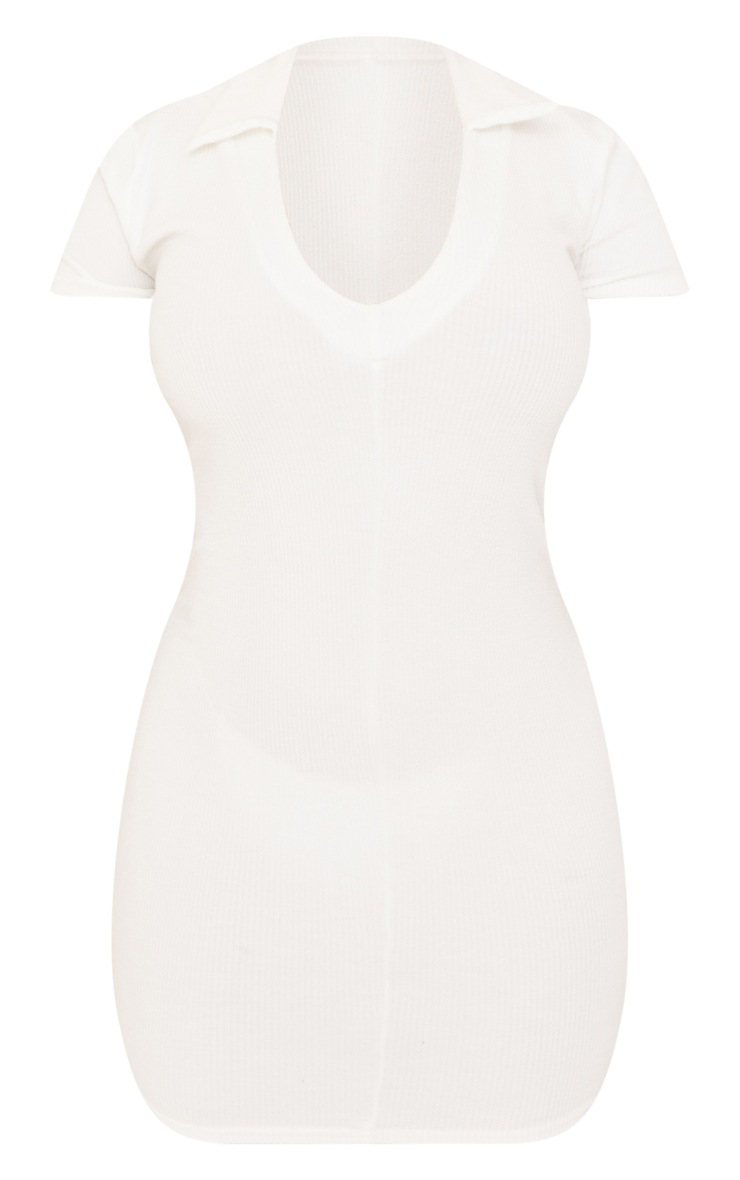 Shape White Crinkle Rib Collar Short Sleeve Bodycon Dress image 5