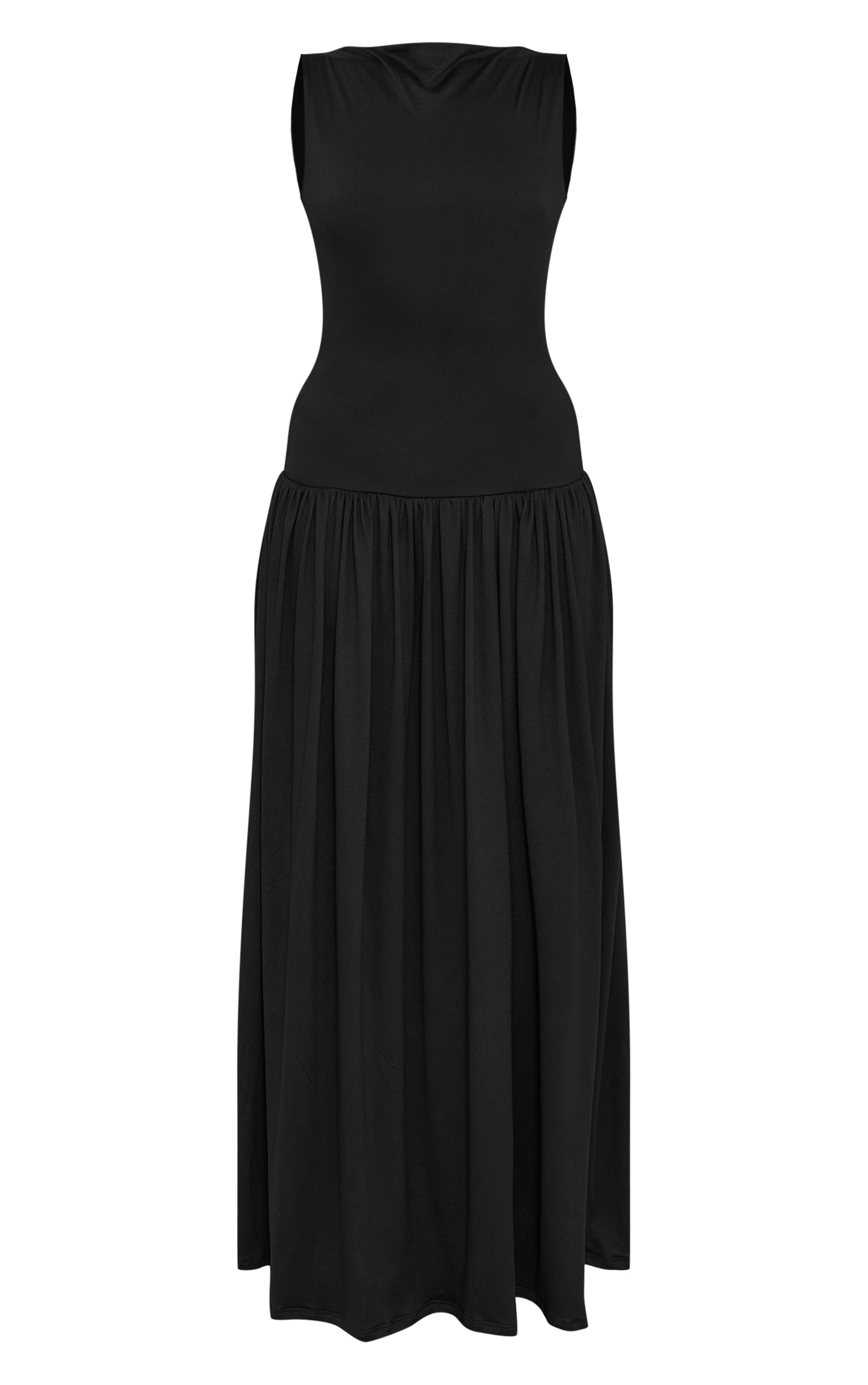 Black Double Layer Jersey Dropped Waist Maxi Dress image 5
