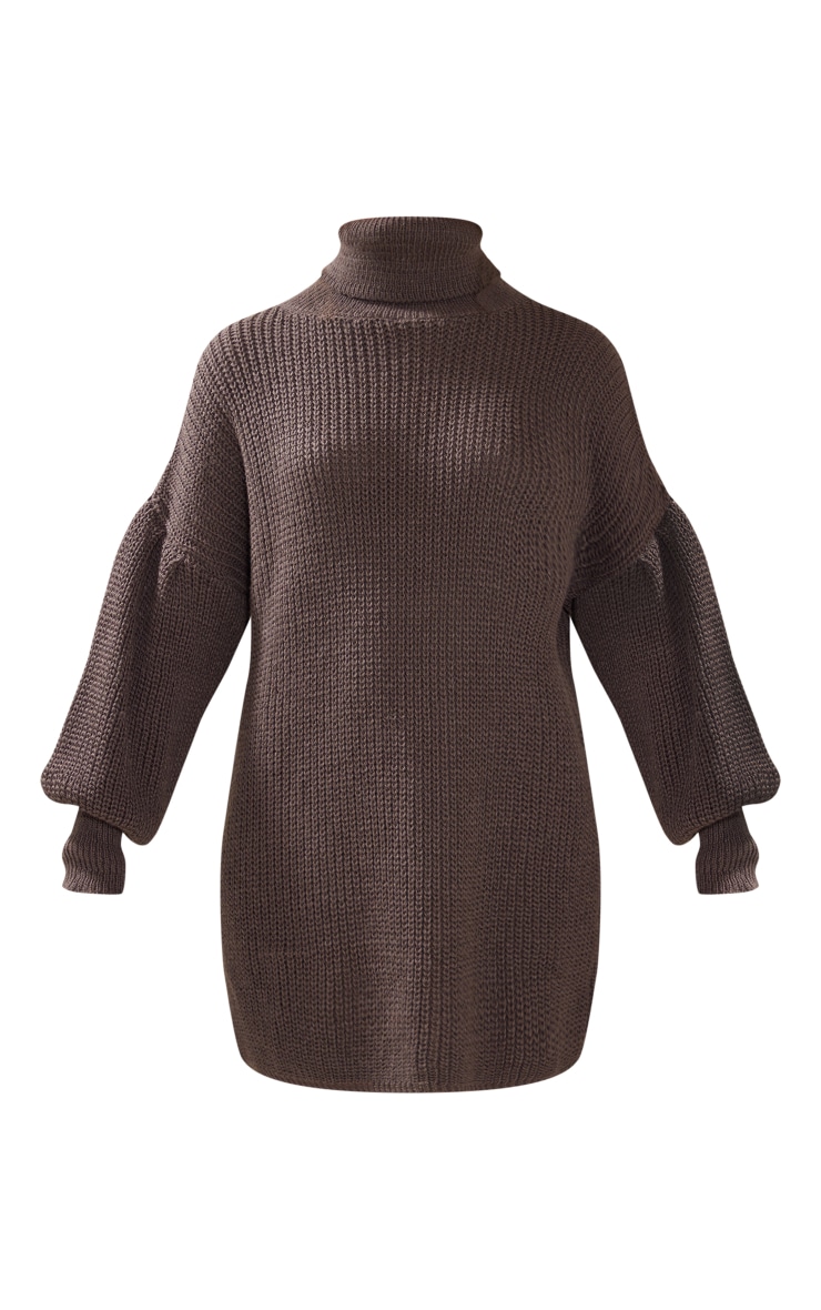 Chocolate Chunky Knit Roll Neck Sweater Dress image 5
