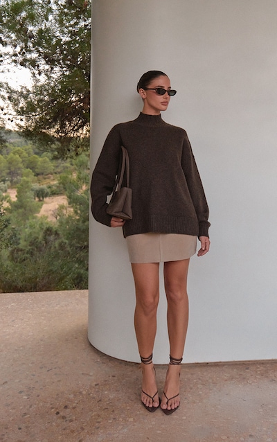 Sand Suede Pocket Detail Mini Skirt