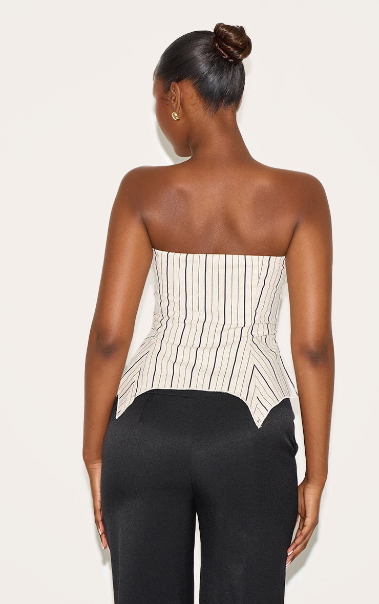Sand Striped Linen-Blend Peplum Bandeau Top image 2