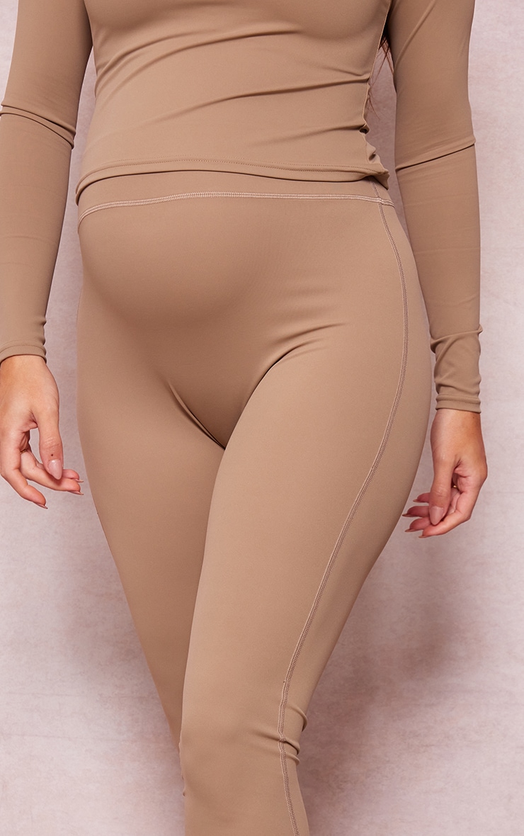 Maternity Taupe Sculpt Luxe High Waisted Gym Leggings image 4