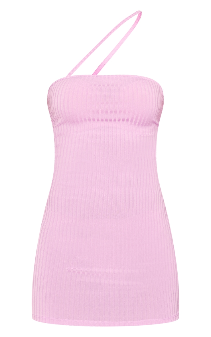  Lilac Ribbed Asymmetric Cross Strap Mini Dress image 5
