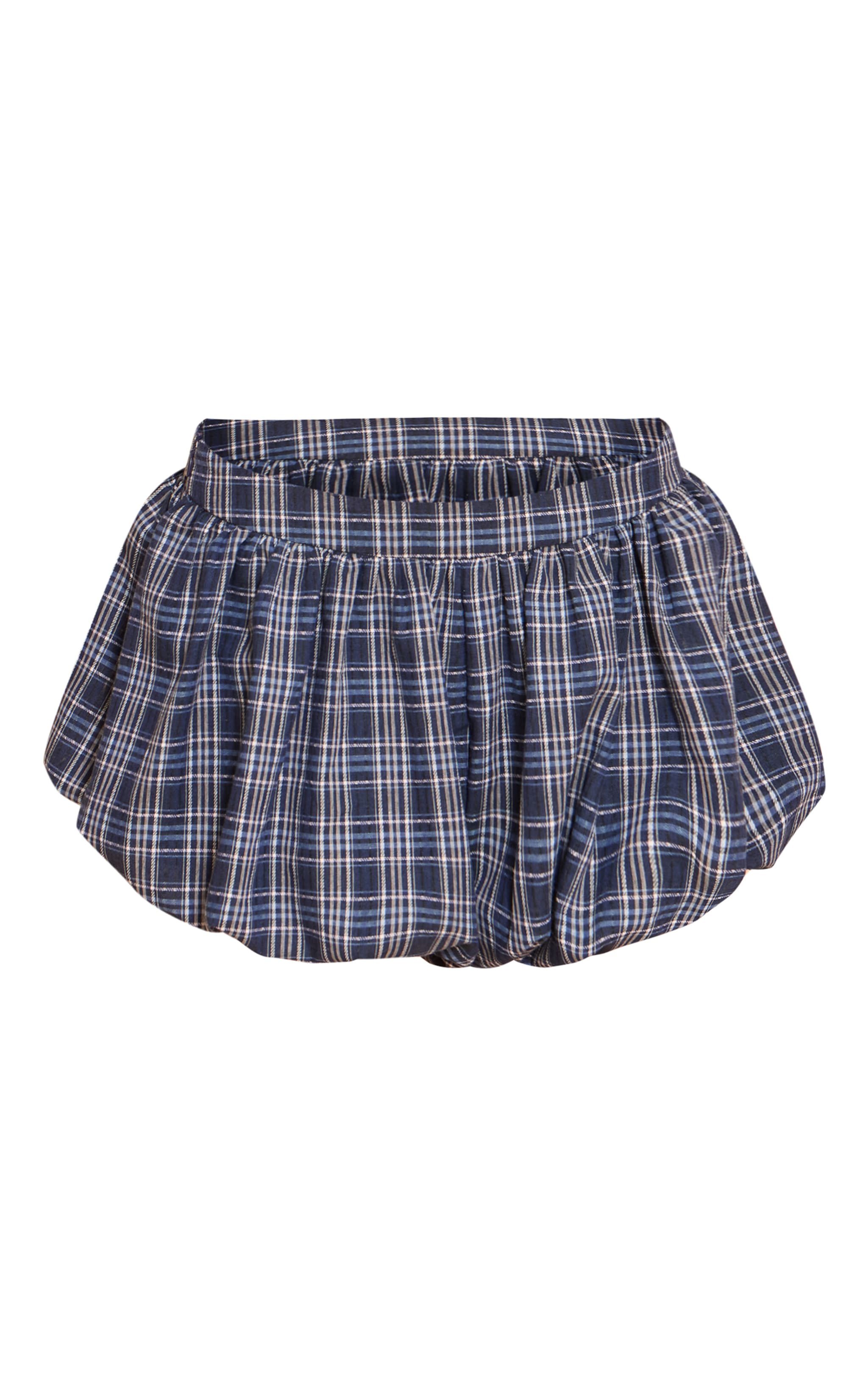 Petite Blue Checked Puff Ball Mini Shorts image 6
