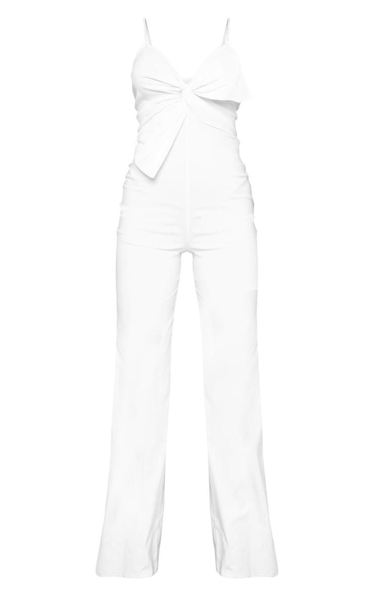 White Stretch Woven Bow Detail Strappy Jumpsuit image 2