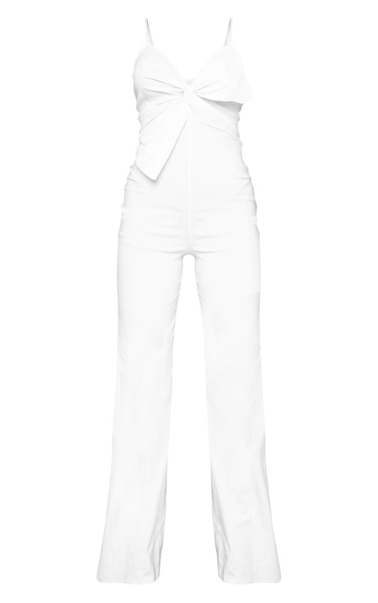 White Stretch Woven Bow Detail Strappy Jumpsuit image 5