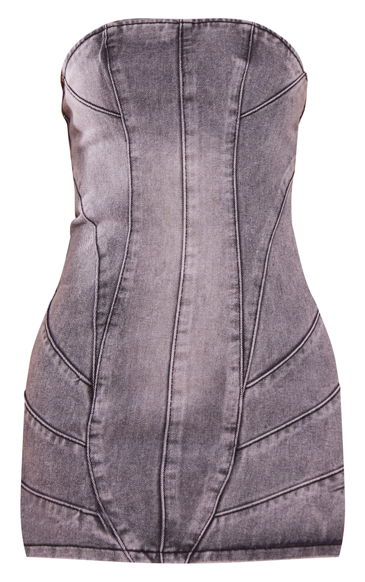 Washed Grey Seam Detail Bandeau Denim Mini Dress image 2