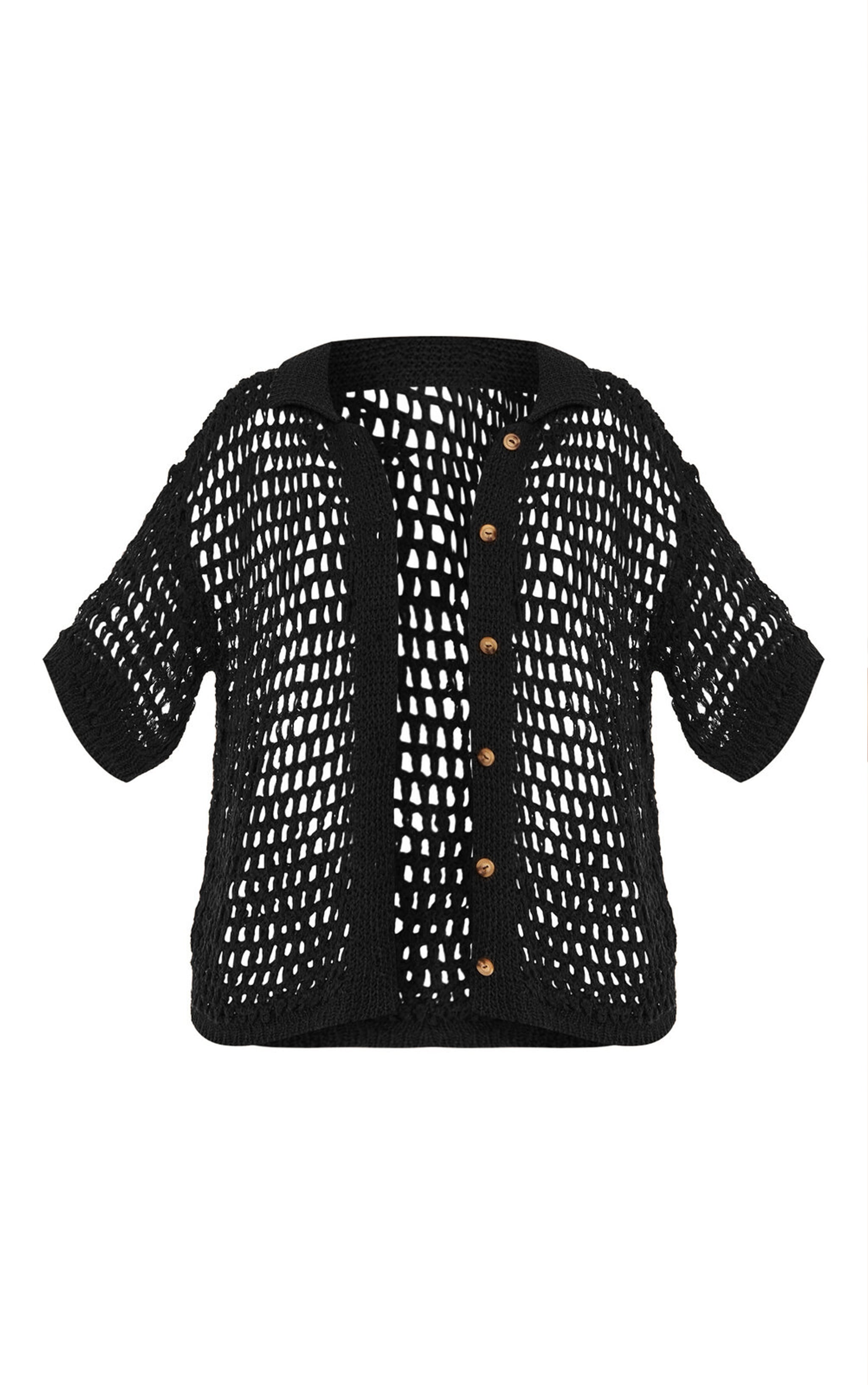 Black Crochet Short Sleeve Beach Shirt image 5