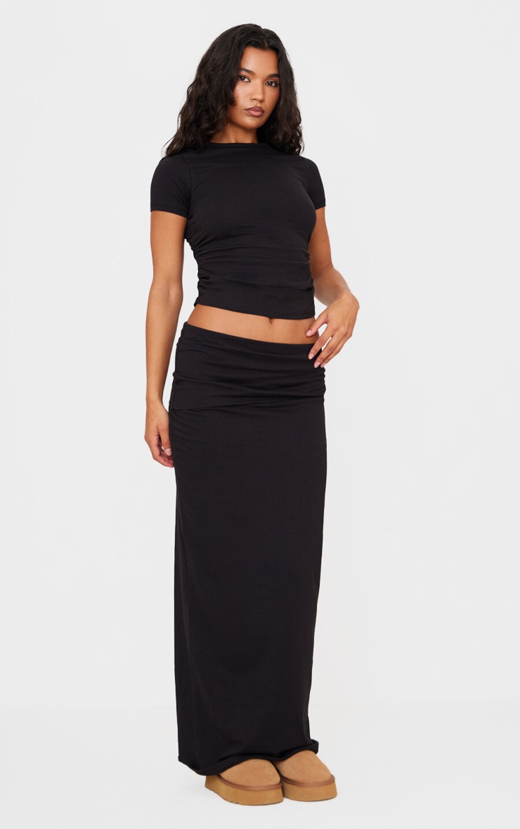 Black Cotton Side Cap Sleeve Ruched Top image 3