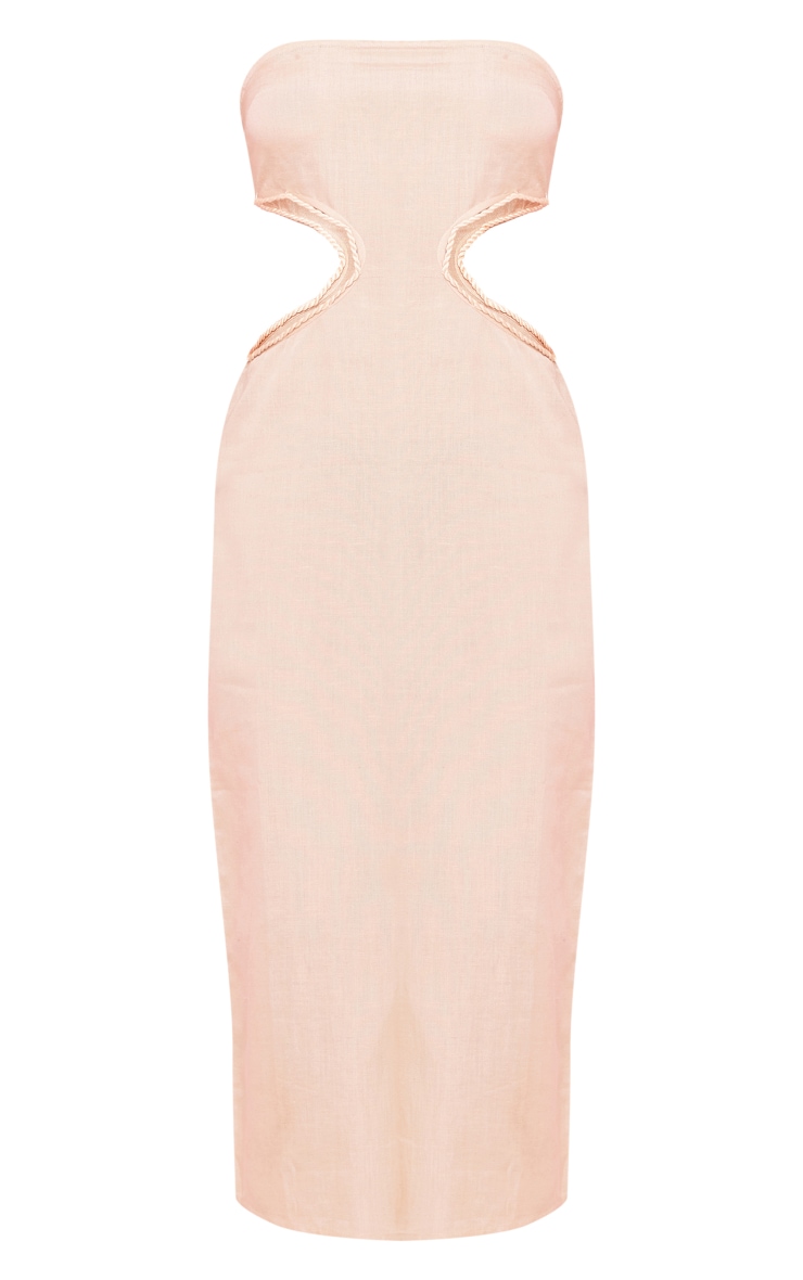 Stone Linen Look Bandeau Side Cut Out Maxi Dress image 5