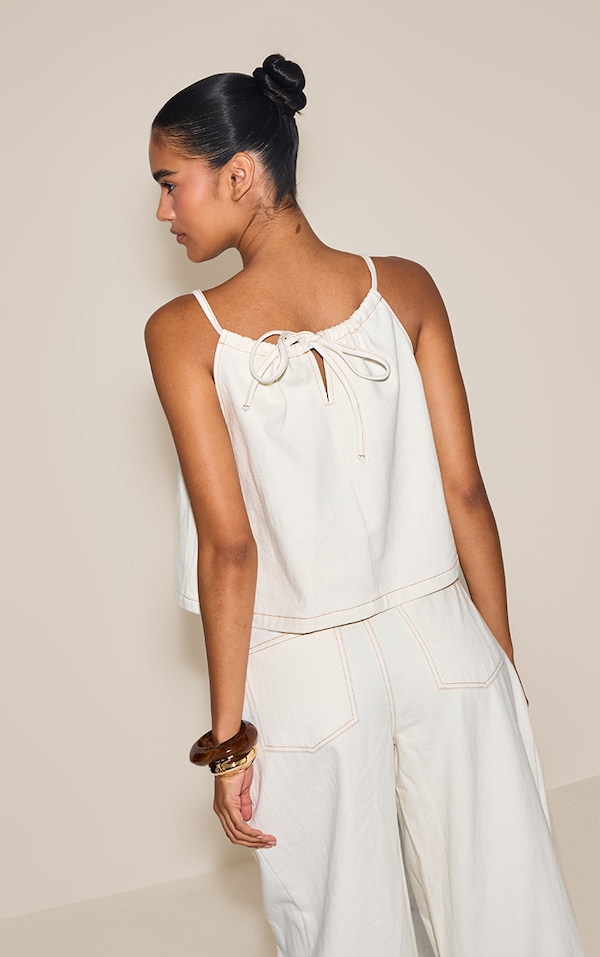 Ecru Floaty Sleeveless Denim Top