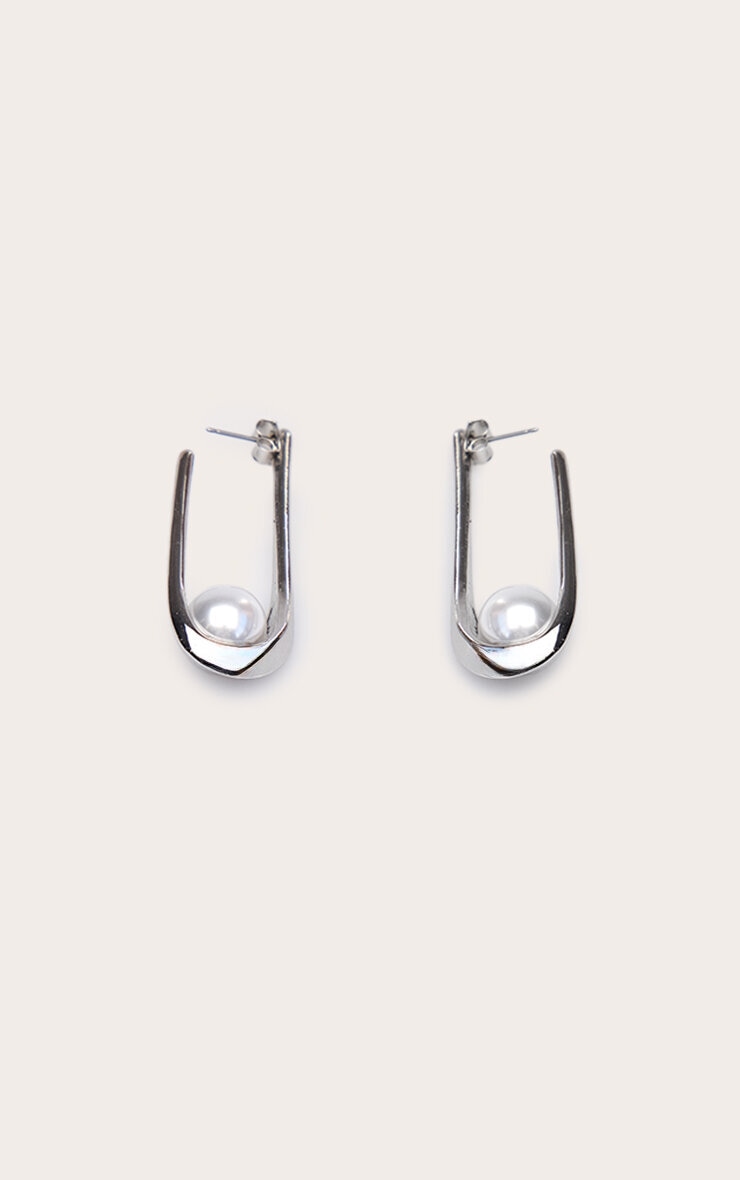 Silver Draped Pearl Detail Hoop Earring