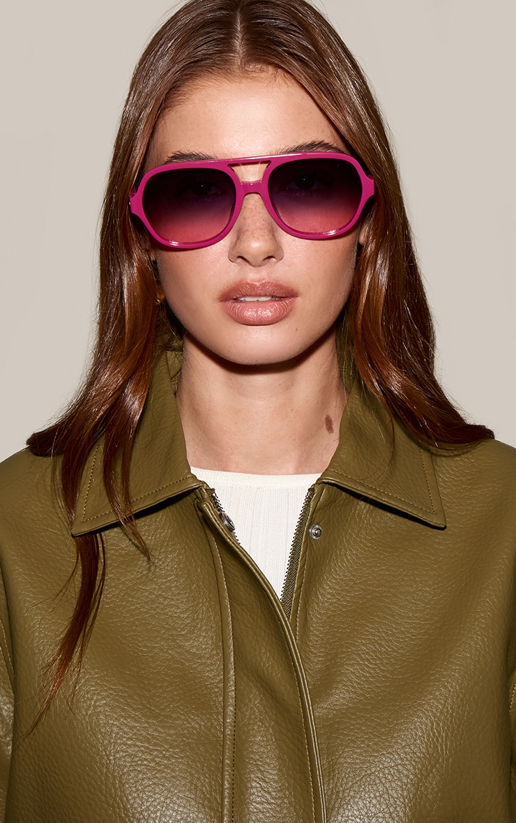 Burgundy Plastic Frame Burgundy Tinted Lens Aviator Sunglasses image 1