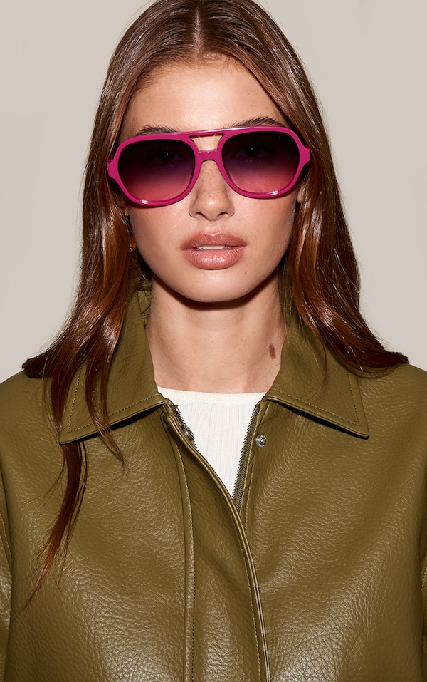 Burgundy Plastic Frame Burgundy Tinted Lens Aviator Sunglasses