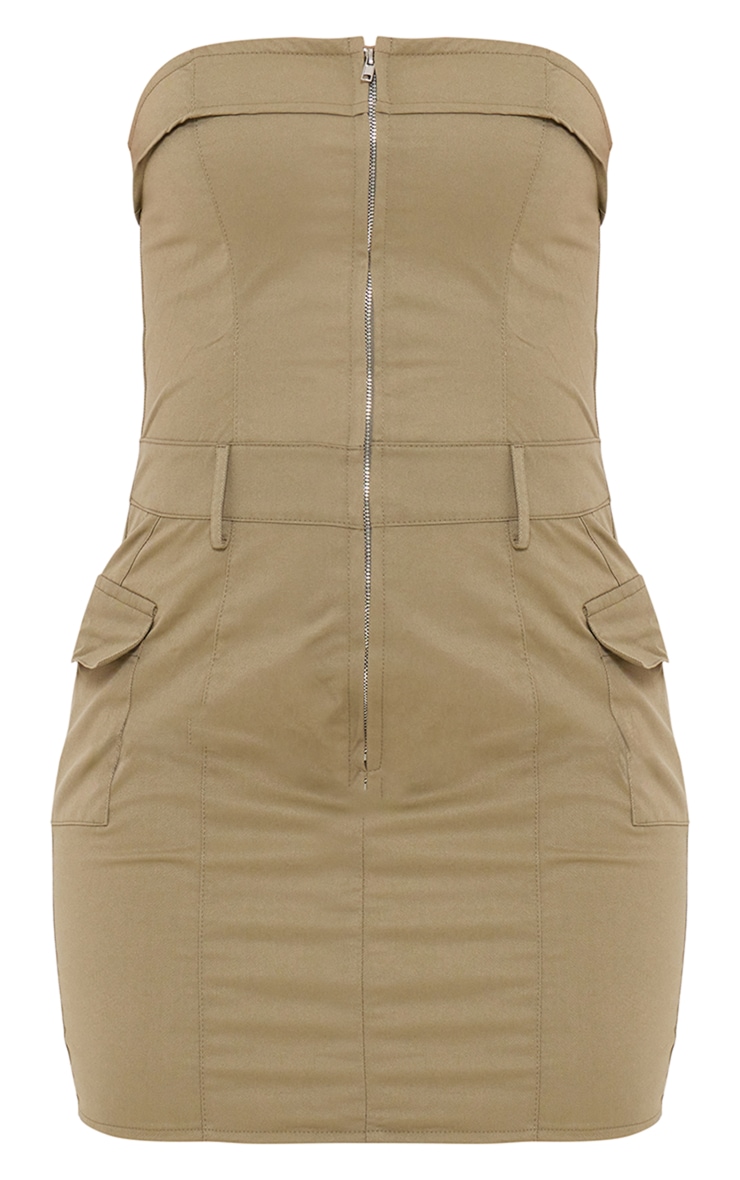 Sage Khaki Cargo Pocket Zip Up Bandeau Bodycon Dress image 5