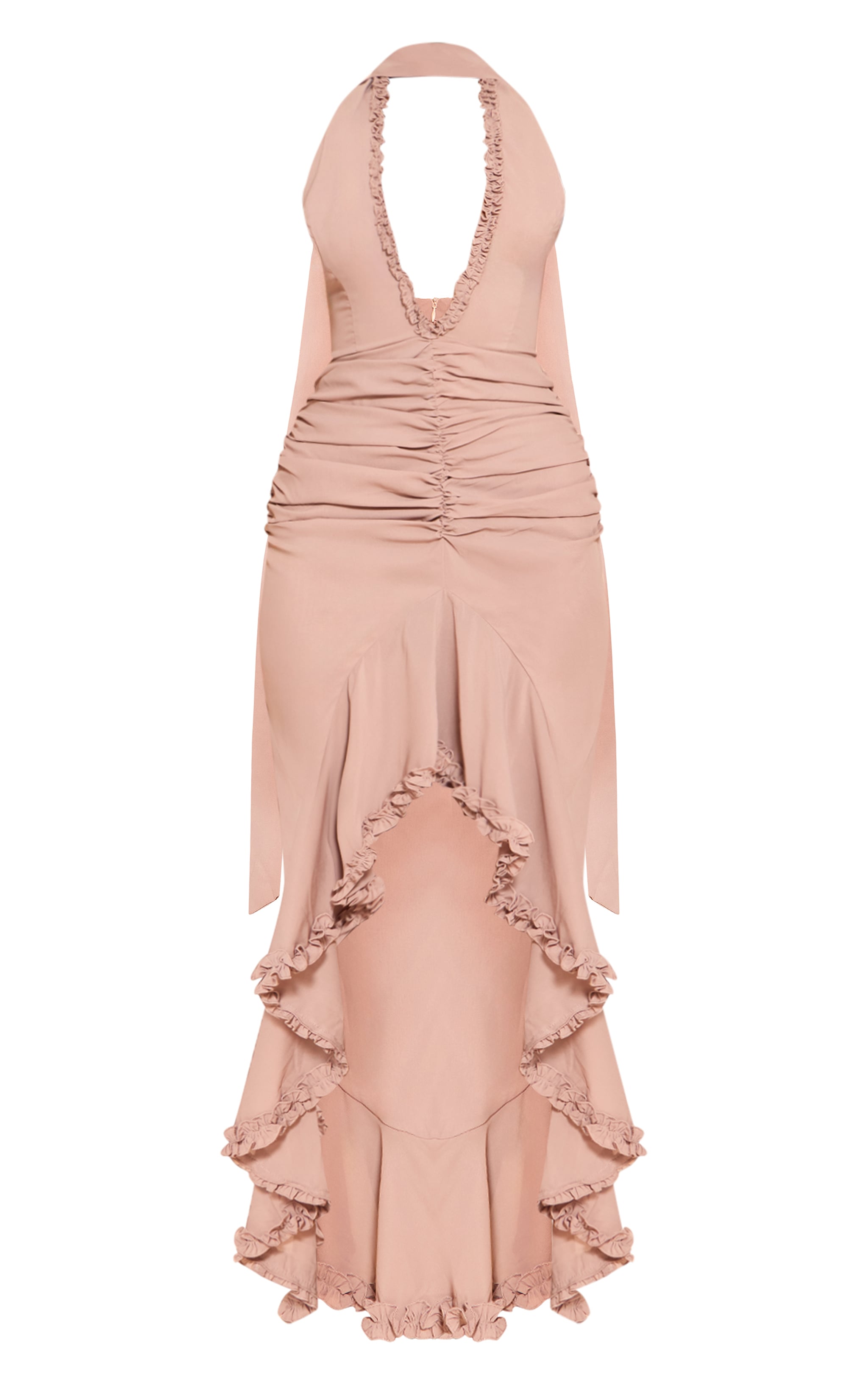 Taupe Ruffle Detail Plunge Sleeveless Maxi Dress image 5