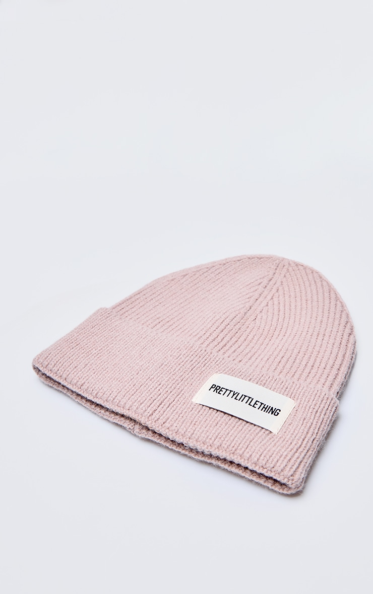 PRETTYLITTLETHING Bonnet côtelé gris champignon à logo image 3