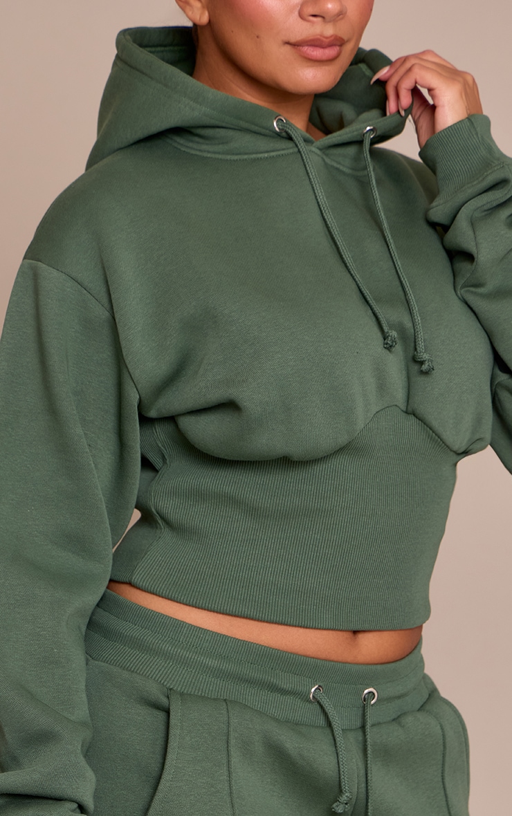 Shape Hoodie court en sweat vert à taille froncée image 4