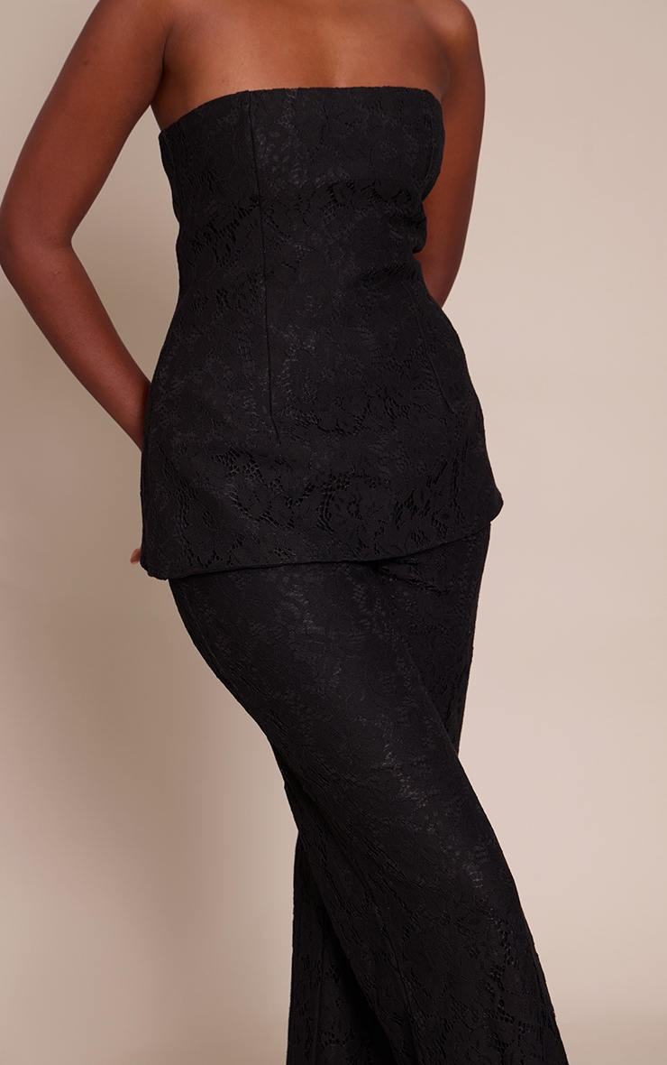 Black Lace Bandeau Overlay Straight Leg Jumpsuit image 4