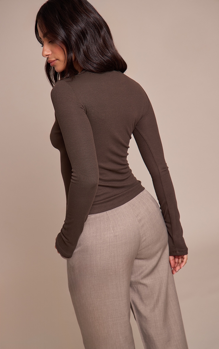 Petite Dark Chocolate Soft Rib Crew Neck Long Sleeve Top image 2