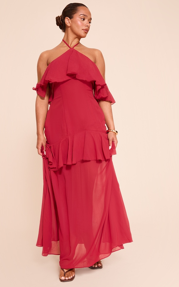 Shape red Chiffon Tiered Maxi Dress