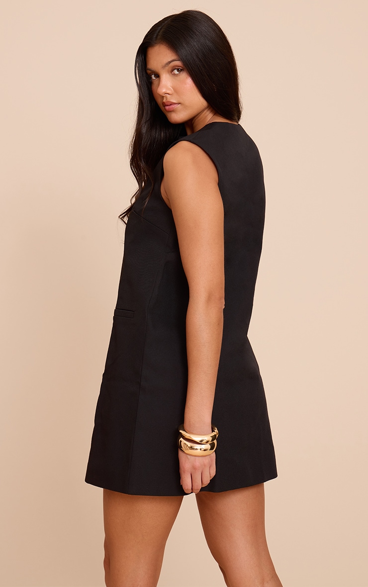 Black Tailored Woven Button Down A Line Mini Dress image 2