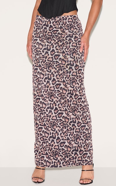 Tall Leopard Print Lined Mesh Maxi Skirt