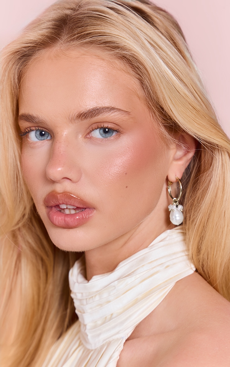 Gold Smooth Draped Pearl Hoop Earrings